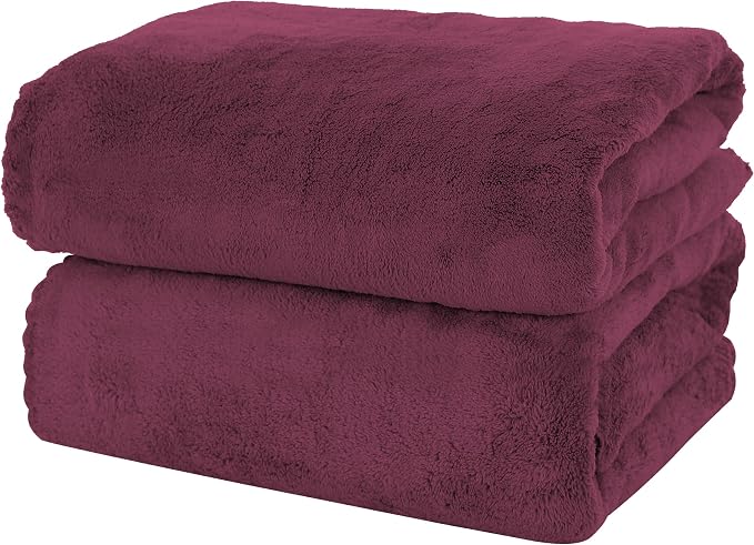 MOONQUEEN 2 Pack Premium Bath Towel Set - Quick Drying - Microfiber Coral Velvet Highly Absorbent Towels - Multipurpose Use as Bath Fitness, Bathroom, Shower, Sports, Yoga Towel (Burgundy)
