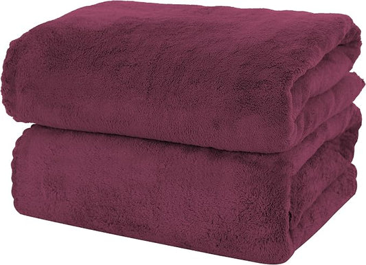 MOONQUEEN 2 Pack Premium Bath Towel Set - Quick Drying - Microfiber Coral Velvet Highly Absorbent Towels - Multipurpose Use as Bath Fitness, Bathroom, Shower, Sports, Yoga Towel (Burgundy)