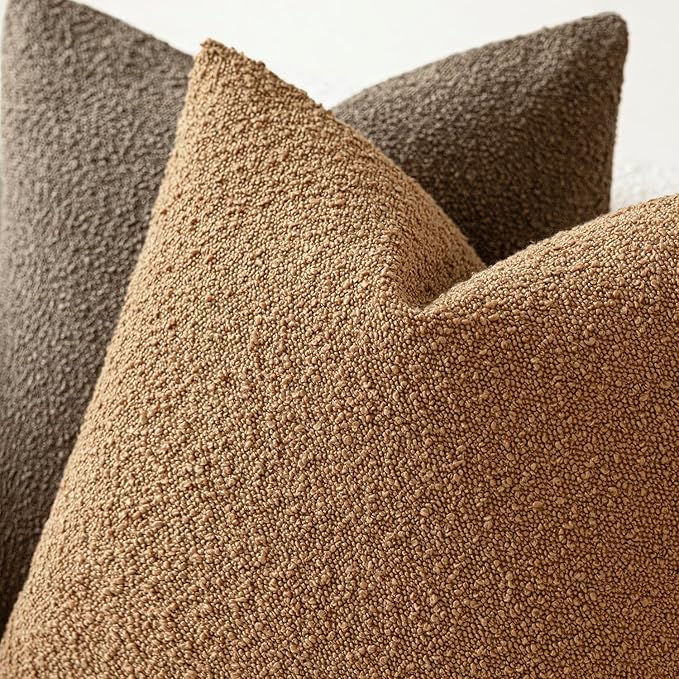 Foindtower Pack of 2, Decorative Textured Boucle Throw Pillow Covers Accent Solid Pillow Cases Cozy Soft Couch Cushion Case for Chair Sofa Bedroom Living Room Home Decor 22 x 22 Inch Rust Tobacco