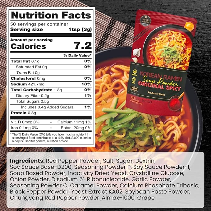 Unha's Korean Spicy Ramen Seasoning Powder, Vegan, 5.29 oz | korean spicy ramen seasoning, vegan soup powder, 5.29 oz pouch, hot broth, noodles udon rice hot pot