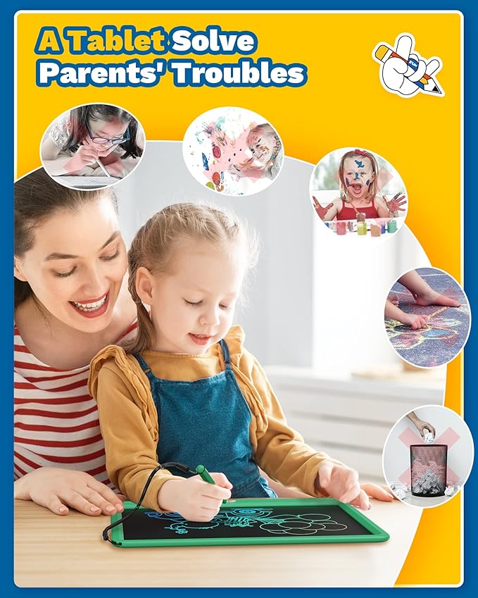 TEKFUN LCD Writing Tablet for Kids, 12inch Large Doodle Board Erasable Drawing Board, Zero Mess Coloring Travel Car Trip Toys for Toddler, Kids Birthday for Age 3-10 Boys & Girls