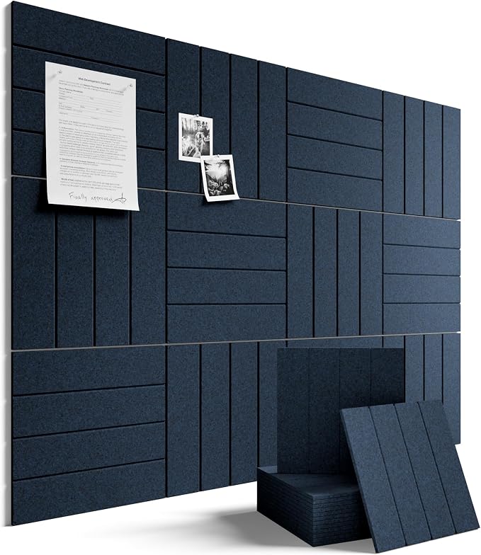 Fluxynara 48" x 36" Large Felt Bulletin Board, Carbon Blue | 12 Pack Cork Board Alternative with 60 Safe Adhesive Tabs, Pin Boards for Wall Decor, Home, Office, Classroom,Dorm