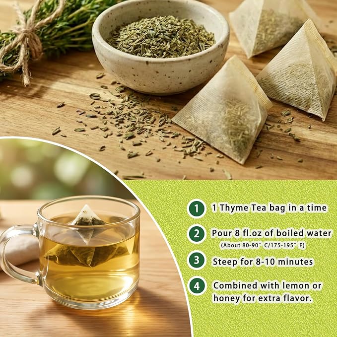 Samcci - Thyme Tea Bags, 50 Count - Made with 100% Pure Thyme Leaves, Supports Digestion, Caffeine-Free, Additive-Free, Sugar-Free, Gluten-Free, Vegan.Non-GMO, Plant-Based Corn Fiber Mesh Bags