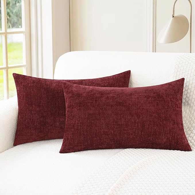 CaliTime Decorative Couch Throw Pillow Covers 26 X 16 Inches Burgundy | Pack of 2, Cozy Chenille Cushion Cases for Sofa Bed Living Room Farmhouse Home