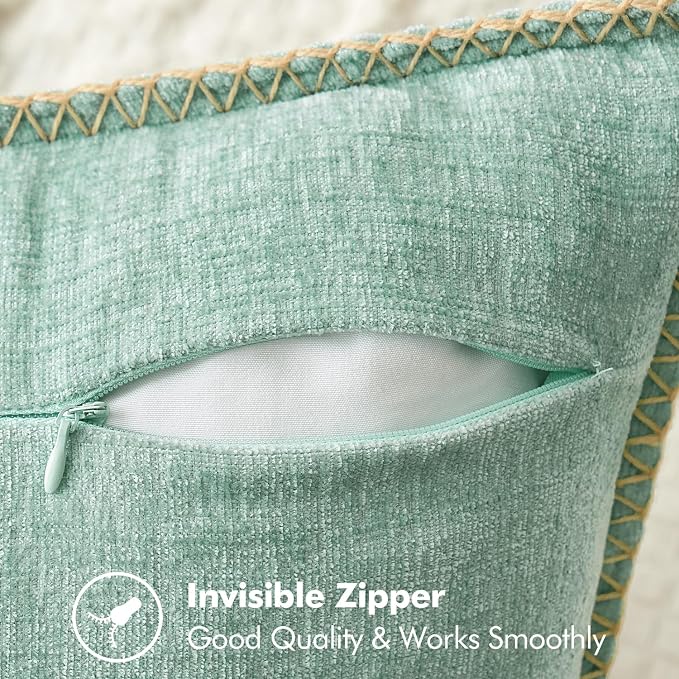 MIULEE Decorative Couch Throw Pillow Covers 20x20 Inch Aqua Green 2 Pack | Farmhouse Pillow Covers with Stitched Edge, Soft Chenille Cushion Cases, for Sofa Bed Living Room Home Decor