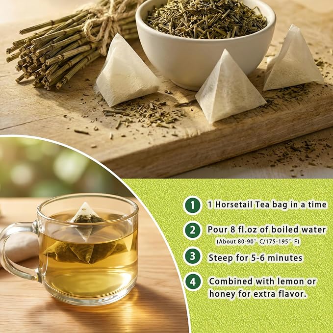 Samcci - Horsetail Tea Bags - 1.5g x 50 Count - Natural Dried Horsetail Herb - Cola De Caballo Hierba - Non-GMO & Caffeine-Free - Plant-Based Corn Fiber Mesh Bags - Supports Hair & Nail Health