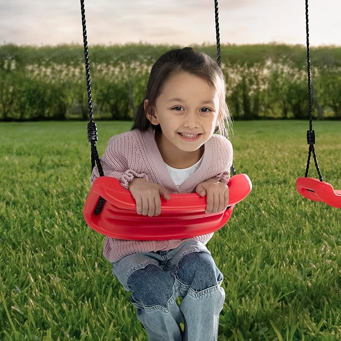 Delta Children FunZone Outdoor Metal 4-Piece Swing Set - Includes 2 Swings, 1 Disc/Saucer Swing and Slide, Blue/Red