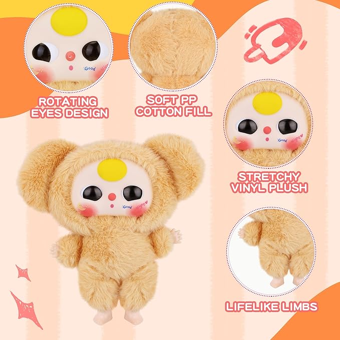 Vinyl Figures, Plush Toys with Cute Expression Rotatable Eyes for Girls Boys, Macaron Orange Bunny Vinyl Plush Doll Kawaii Stuffed Animals Gifts for Keychains Car Home Décor Birthday Collectibles Toys