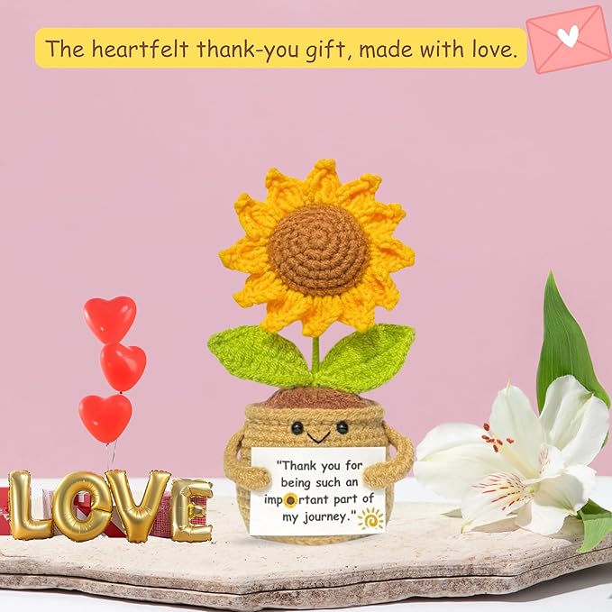 Emotional Support Crochet Plant with Card - Handmade Crochet Sunflower Gifts for Women, Coworker, Family and Teacher Gifts - Perfect for Mother's Day, Birthday, and Graduation Present