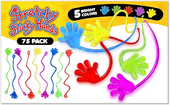 75 Pcs Bulk Sticky Hands for Kids - Mini Slappy Slap Little Small Hands Sticky Toy - Boys & Girls Goodie Bags Stuffers Party Favors for Birthday, Halloween, Treasure Box, Carnival Prizes Rewards