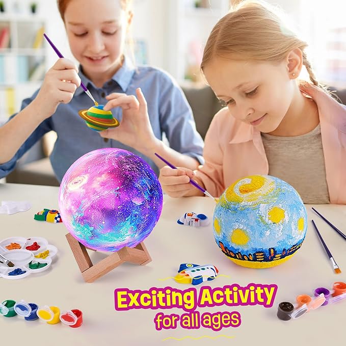 Paint Your Own Moon Lamp Kit, Cool Gifts DIY 3D Moon Night Light, Arts and Crafts for Kids Ages 8-12，Space Art Supplies Craft Kits, Girls Boy Birthday & Christmas Gifts Ages 3 4 5 6 7 8 9 10 11 12+