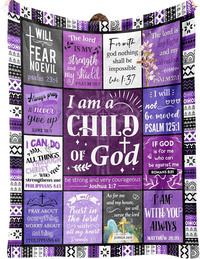 Christian Gifts for Women, Baptism Gifts for Girl, Religious Gift for Women, Christian Gift for Birthday Christmas Mothers Day - I Am A Child of God Purple Blanket（50 * 60in）