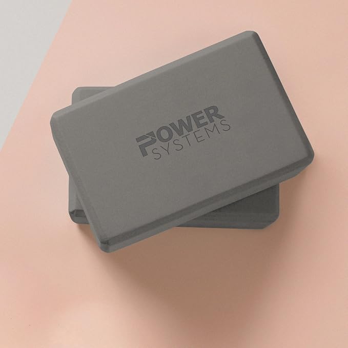 Power Systems Yoga Block | Commercial Grade Foam, Lightweight, Durable Ergonomic Support for Home and Studio Use | Yoga, Pilates, Meditation, Flexibility, and Balance with Textured Non-Slip Grip and Smooth Edges