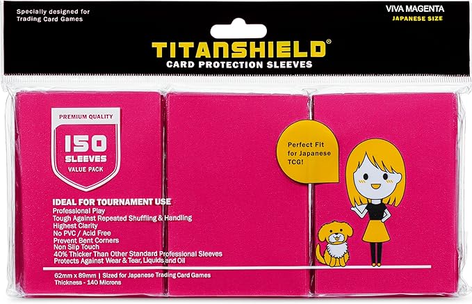 TitanShield (150 Sleeve) Colored Small Japanese Sized Trading Card Sleeves Deck Protector for Yu-Gi-Oh, Cardfight!! Vanguard & More (Viva Magenta)