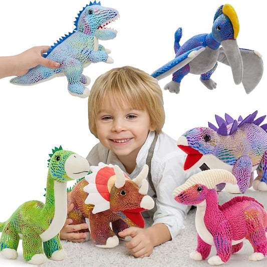 MaoGoLan 6 Pack Dinosaur Stuffed Animals Bulk Party Favors 12 Inch Dinosaur Plush Toy for Kids, Collectible Dino Squad Bundle with T-Rex Velociraptor Stegosaurus Triceratops Pterodactyl