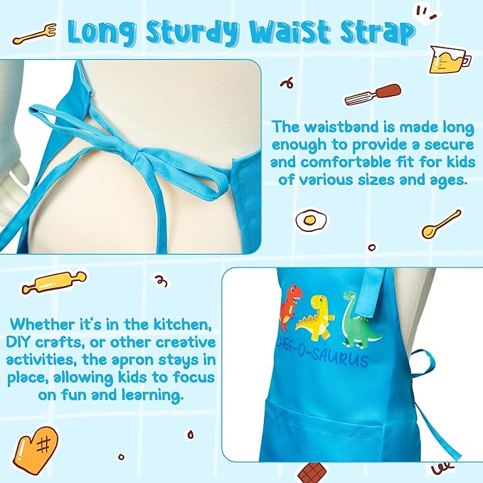 R HORSE Kid Apron and Chef Hat Set 2Pcs Adjustable Children Blue Kitchen Apron Dress up Role Play Chef Toy Kid Funny Cooking Gift Birthday Gift for Kids Cooking Baking Painting and Training
