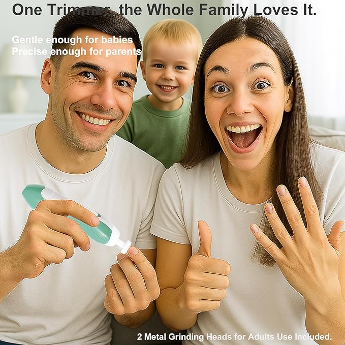 Fansidi Baby Nail Trimmer Electric, Easy & Safe Nail File for Newborn to Toddler, Whisper-Quiet Nighttime Use, Precise 4-Stage Grinding Heads, LED Light, 18-Piece Kit, Forest Green, Baby Shower Gift