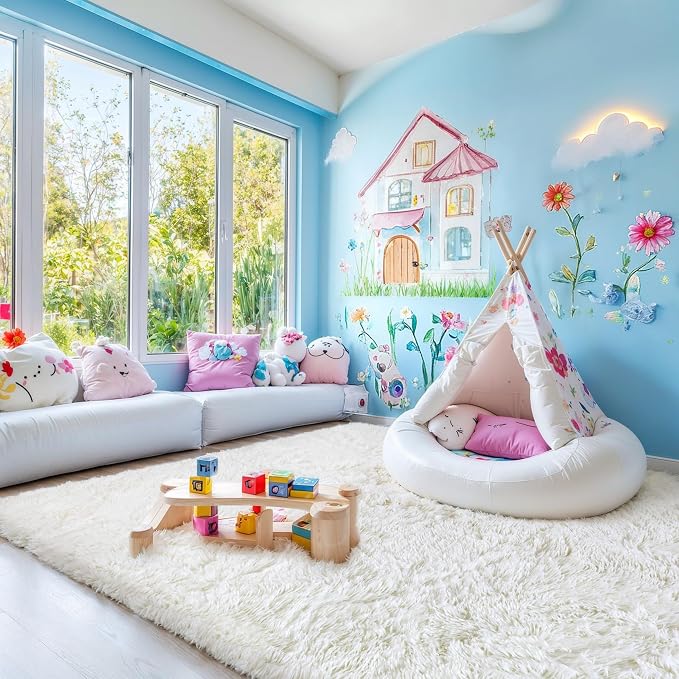KICHOWUA 4x6 Thick Cream White Fluffy Shag Plush Washable Rug for Bedroom | Area Rug for Living Room, Kids Nursery, Boys Girls Dorm Room, Non Slip Shaggy Carpet