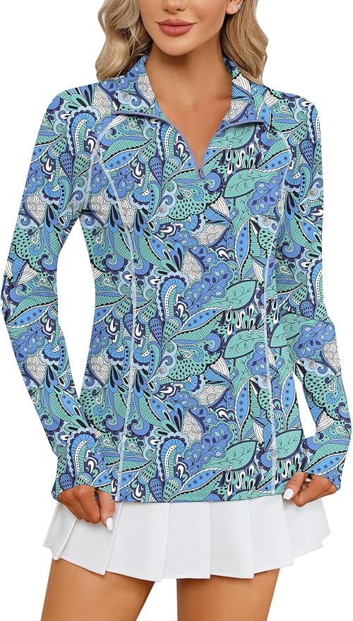LOMON Women Long Sleeve Shirts Sun Protection 1/4 Zip Summer Quick Dry Hiking Shirts Quarter Zip Pullover for Women