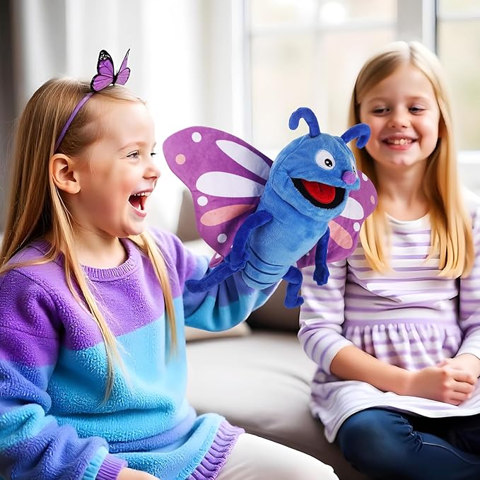 Animal Hand Puppets 11 Inch Sea Turtle Plush Dinosaur Animals Hand Puppet Toys Role-Play Toy Puppets for Kids Storytelling Imaginative Pretend Play Teaching Preschool(Butterfly)