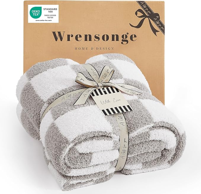 Soft Checkered Throw Blanket for Couch-Cozy Warm Knitted Blankets | Lightweight Warm Fluffy Decor for Women, Mom, Her & Girls, Sofa, Chair, Bed, 50x70in,Light Grey