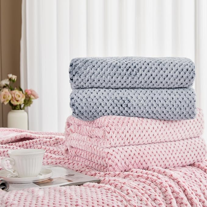Exclusivo Mezcla Soft Waffle Fleece Bed Blanket Queen Size, Heather Pink | Lightweight Plush Blanket for Bed, Bedroom, Cozy Flannel with Waffle Texture, Stylish Home Decor, All Season, 90x90 Inches