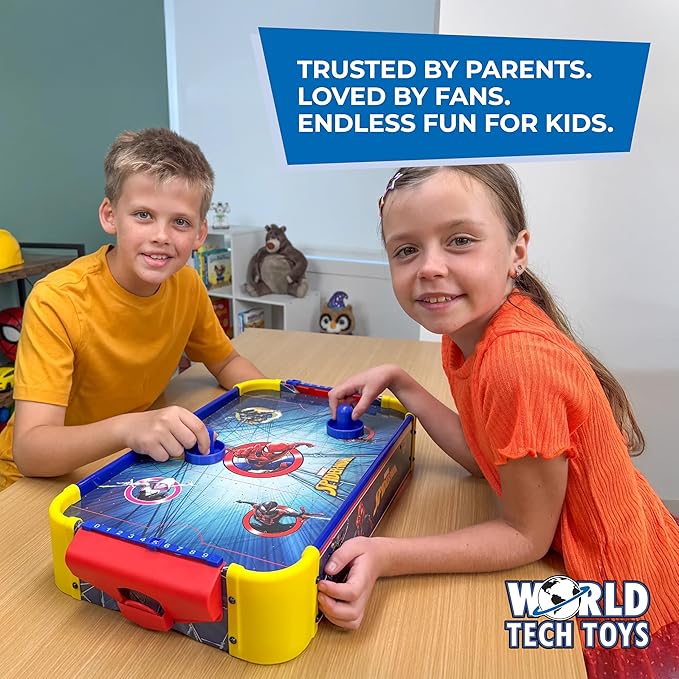 Marvel Spider-Man Air Hockey Table for Kids – Tabletop Air Hockey Game with Pucks, Pushers & Airflow System – Marvel Toys for Kids 4+