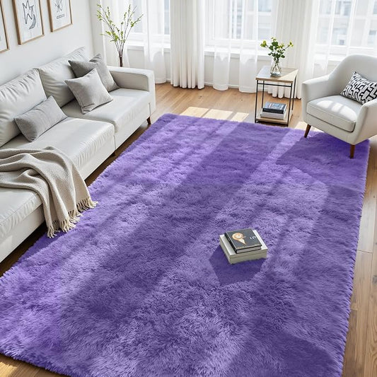 6x9 Area Rug for Living Room, Ultra Soft Fluffy Purple Rugs for Bedroom, Non Slip Large Shag Carpet, Fuzzy Plush Nursery Rug, Thick Washable Indoor Floor Carpets for Kids Office Dorm Home Decor