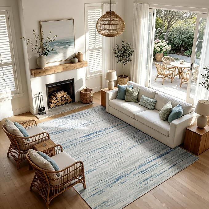 Washable Rugs 8x10 Washable Area Rugs for Living Room,Bedroom,Dining Room- Large Modern Abstract Rugs with Non Slip Rubber Backing,Soft Low Pile Neutral Accent Carpet for Nursery Home Office