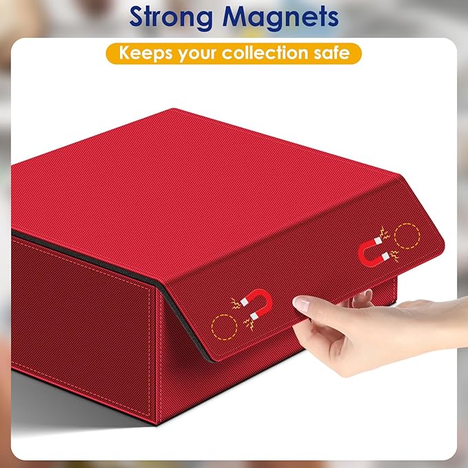 Homthy 1800+ Card Deck Case for Trading Cards, Leather Magnetic Closure Commander Card Storage Box Magic Card Holders Fit for MTG TCG and Sport Cards (Red)