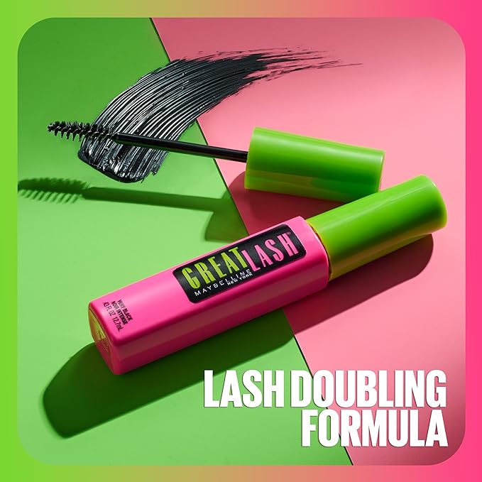 Maybelline Great Lash BIG Washable Mascara, Volumizing, Thickening, Lengthening Mascara, Blackest Black, 1 Count