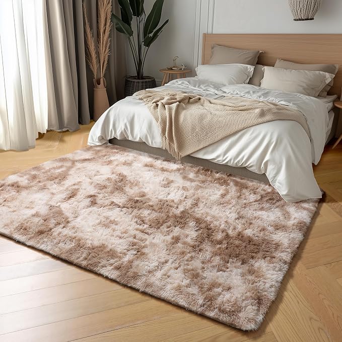 Amdrebio Beige Tan Furry Area Rug 4x6 for Bedroom Living Room Nursery Dorm | Fluffy Shag Cozy Plush Fuzzy Shaggy Carpet, Classroom Playroom Home Office Decor, Neutral Aesthetic, Baby Kids Toddler Corner