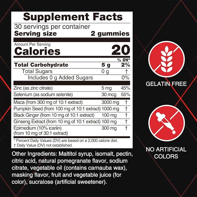 Men's Energy Gummies - Testosterone Support to Enhance Male Energy, Stamina, Endurance & Prostate Health - Testo Gummy with Maca, Ginseng, Horny Goat Weed, Pumpkin Seed & Zinc, 60 Ct