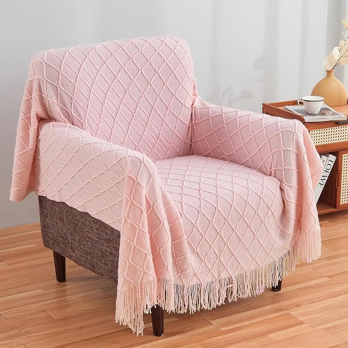 inhand Pink Knitted Throw Blanket for Couch and Bed, 50"x60" | Gifts for Mom from Daughter Son, Romantic Decor for Her Him Girlfriend Wife, Farmhouse Warm Woven for Women, Soft Cozy Knit