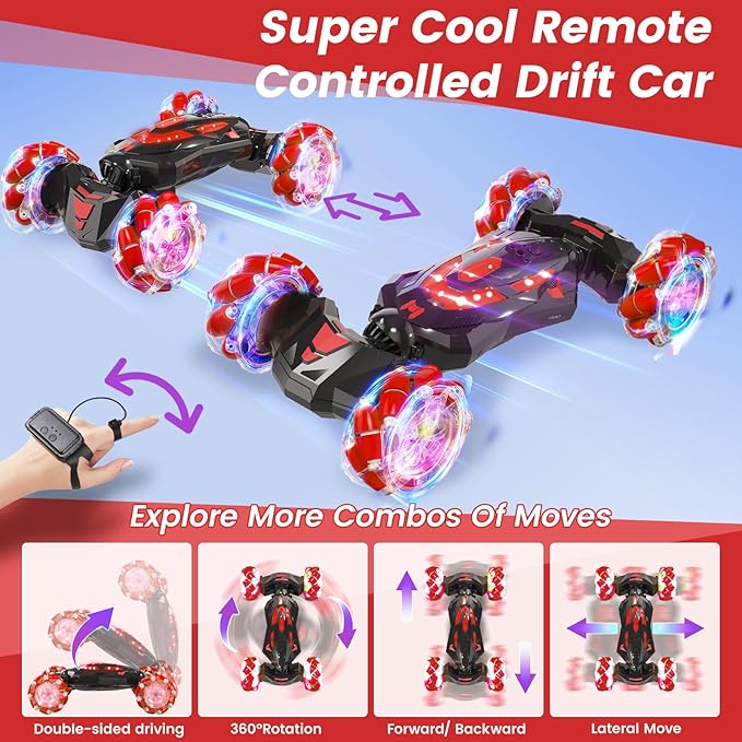 YEMIAI Gesture Sensing RC Stunt Car,Remote Control Car Toys for Ages 8-12,Drift Cars with Lights Music,4WD 360° Spins All Terrains Kids Toys RC Cars, 4-7 Best Birthday Gift for Kids