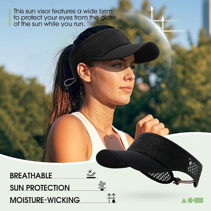 Breathable Mesh Sun Visor Lightweight Sport Hat for Men Women | Adjustable Elastic Machine Washable Moisture Wicking Quick Dry Comfortable Sun Protection for Golf Running Tennis Hiking