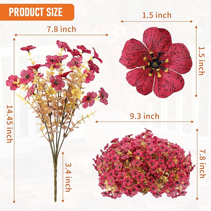 Artificial Flowers for Outdoor,Silk Flowers No Fade Fake Plastic Flowers Faux Plants for Outdoors Outside Front Porch Hanging Planter Window Box Garden Home Decoration,13 Pack Dark Red | Silk Flowers Fake Plastic Flowers Faux Plants for Outside Front P...