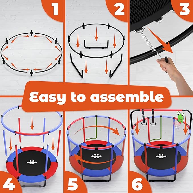 Happin® 55â€ Toddler Trampoline Indoor & Outdoor Playset, 5FT Kids Trampoline, Ultra Safe Mini Trampoline for Kids with Safety Enclosure Net, Gifts for Birthday with Basketball Hoop