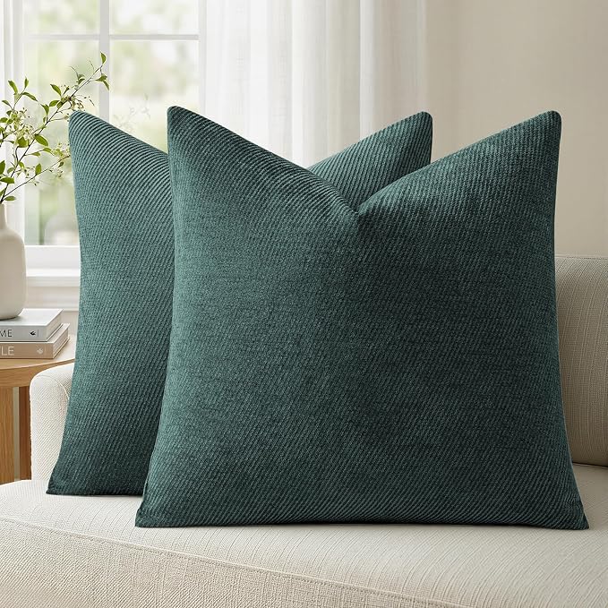 a moment Pack of 2 Decorative Chenille Throw Pillow Covers with Twill Cushion Covers for Sofa Living Room Couch Bed 16x16 Inch Dark Teal