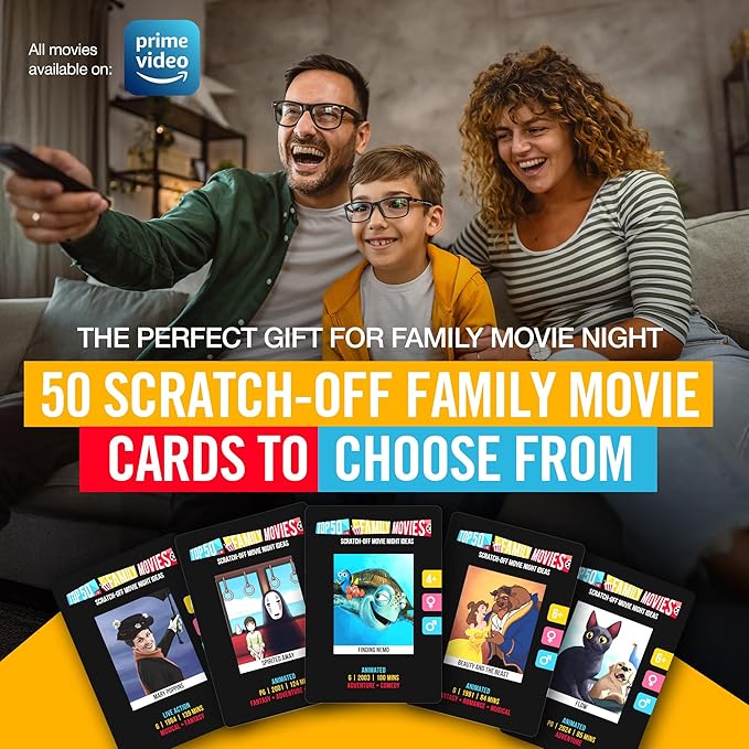 Premium Family Movie Night Scratch Off Cards – Gifts For Families – Kids Movie Game For Movie Lovers, Family Date Night, Sleepovers – Family Night Ideas - Family Experience Gifts - Movie Night Gift