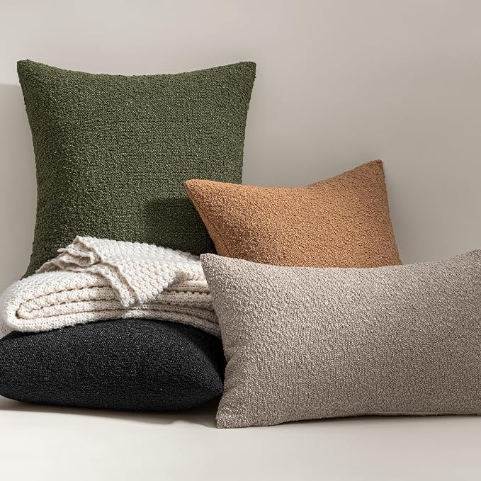 MIULEE 18x18 Decorative Lumbar Boucle Couch Pillow Covers Moss Green | Set of 2 Textured Neutral Throw Pillow Covers, Accent Solid Pillowcases, Sofa Living Room Home Decor
