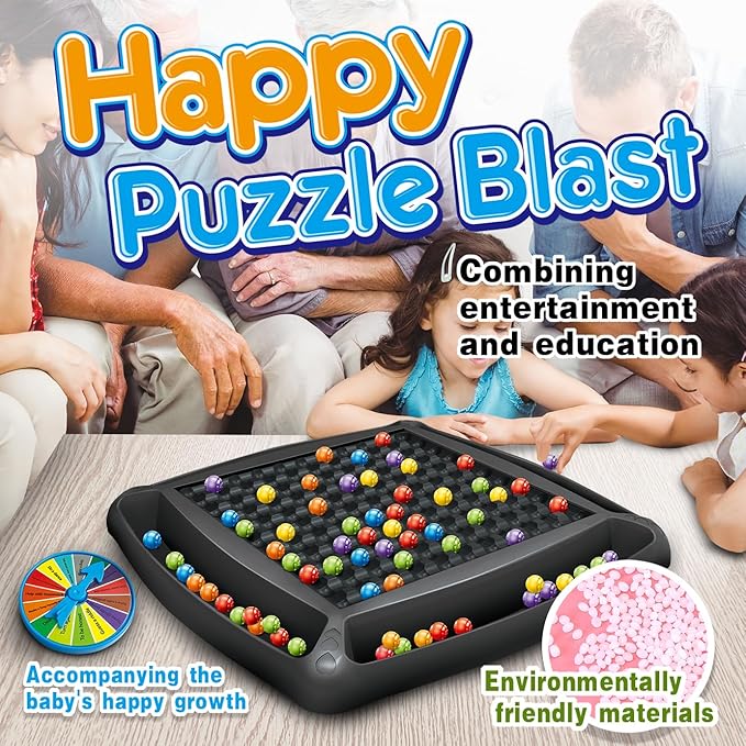 Happy Puzzle Blast Board Game, 2-4 Players, 120 Colored Beads, Creative Pattern Making Game for Family
