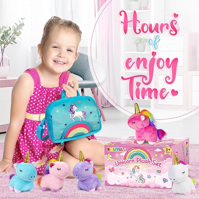 KMUYSL Toys for Ages 3 4 5 6 7 8+ Years - Plush Mommy Stuffed Animal with 4 Babies in Her Tummy, Soft Plush Toys Set, Christmas Birthday Gifts for Girls Boys Baby, Toddler, Kids (Unicorn Toys)
