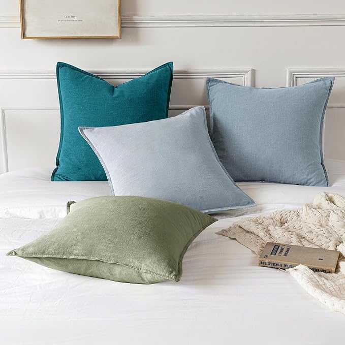 MIULEE Decorative Linen Pillow Covers 18x18 Inch Sage Green | Boho Farmhouse Neutral Couch Throw Pillows for Bed, Pack of 2 Accent Modern Pillowcases, Sofa Livingroom Home Decor