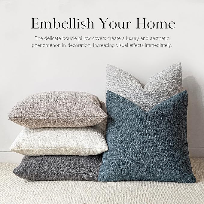Foindtower Pack of 2 Modern Textured Boucle Throw Pillow Covers Accent Solid Decorative Pillow Cases Cozy Woven Couch Cushion Case for Chair Sofa Bedroom Living Room Home Decor, 20 x 20 Inch,Blue