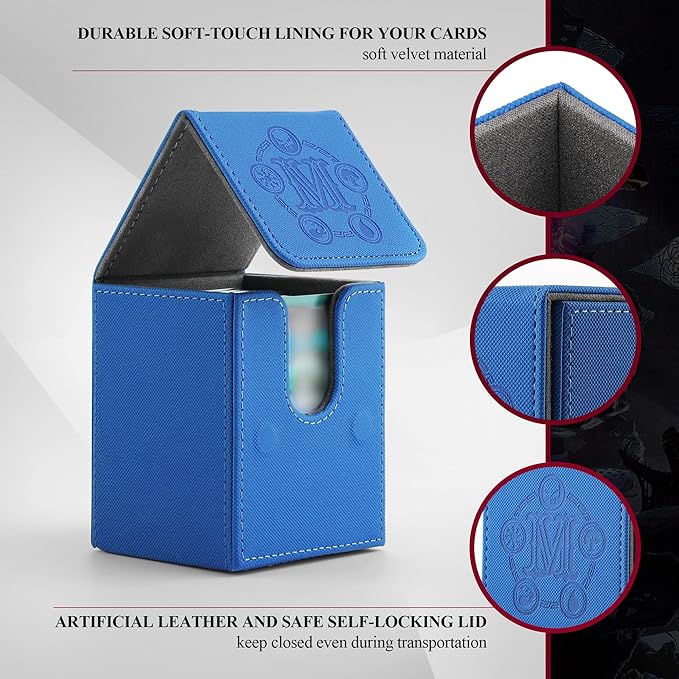 Strong Magnetic Card Deck Box for MTG Cards Fits 100 Plus Sleeved Cards PU Leather with Microfiber Lining(Blue)