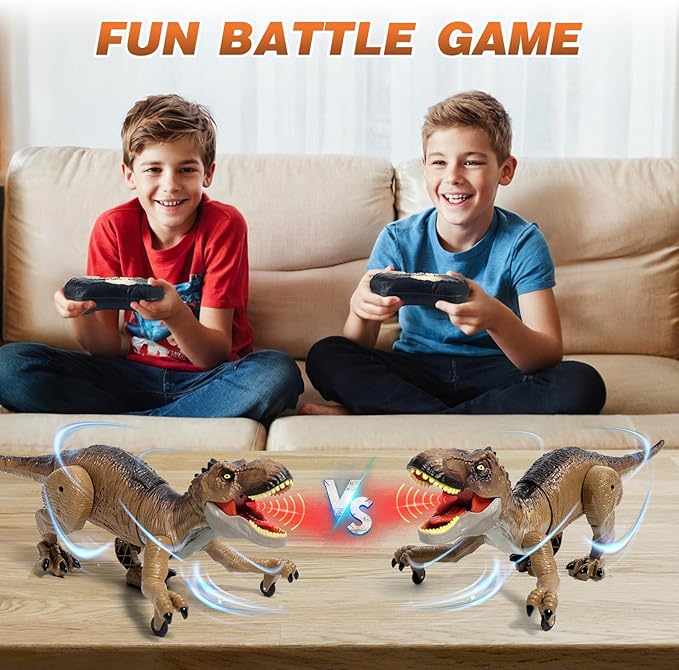 Sunrad Remote Control Dinosaur Toys for Kids 3-5 4-7 8-12 Year Old, Electronic RC Robot Dinosaur with Spray & Light & Roar, Realistic Walking T-Rex Toys Birthday Gifts for Boys Girls (Brown)
