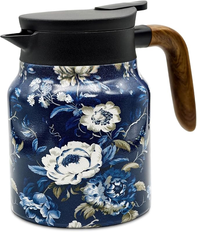 35 OZ Camellia Vintage Floral Tea Pot with Infuser, Large Capacity Insulated Stainless Steel Tea Kettle, 12 Hour Hot/Cold Retention, Tea-Water Separation Loose Leaf Tea Steeper for Hot Drinks