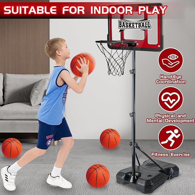 Kids Indoor Basketball Hoop with Stand | Adjustable Height Basketball Goal for Toddlers & Kids | Perfect Sports Gift for Boys Ages 3-8