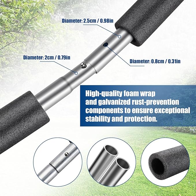 2PCS Trampoline Poles Replacement, 1mm Thick, Fits 1.65'' / 4.2CM Inner Diameter for 10-16FT Jumpzylla Trampolines, Complete Kit with Protective Foam Sleeves & Mounting Hardware